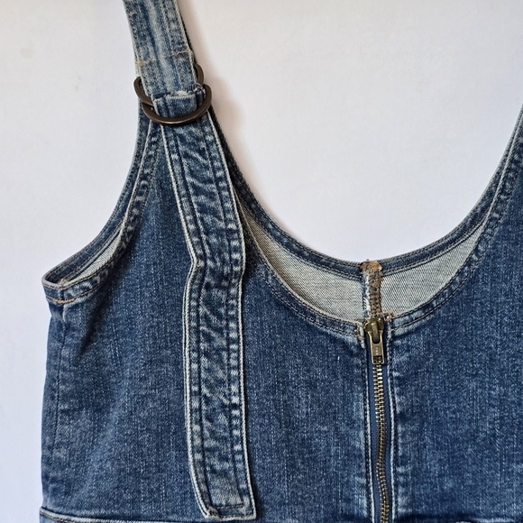American Eagle Flare Overalls Adjustable Zipper Front Raw Hem Jeans, sz 14 Short - Picture 4 of 12